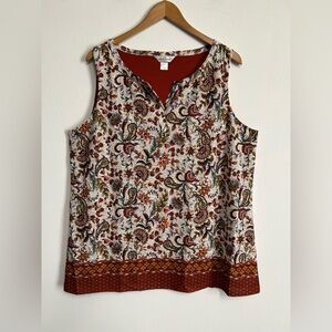CJ Banks Women’s XL Sleeveless‎ Floral Paisley Lined Top Cottagecore Feminine